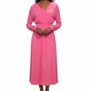Eloquii Pink Smocked Waist Midi Length Dress 18 Long Sleeve Barbiecore Colorful